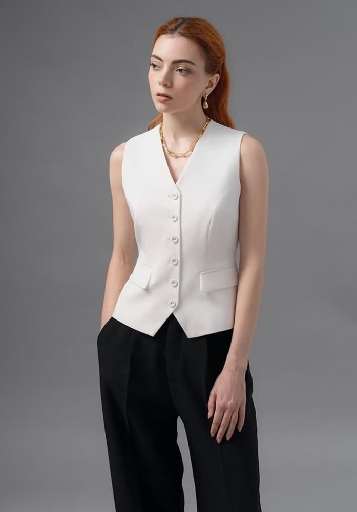 JYDress Women Vintage Waistcoat 6 Button V-Neck Suit Vest